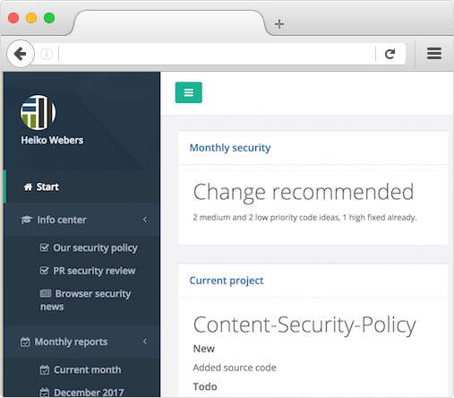 Example of the Trackman Up web UI (monthly Ruby on Rails security)